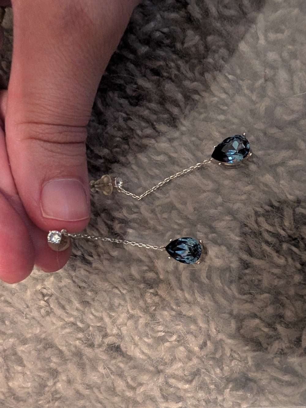 Sterling Silver Drop Earrings with Teardrop Blue Crystals